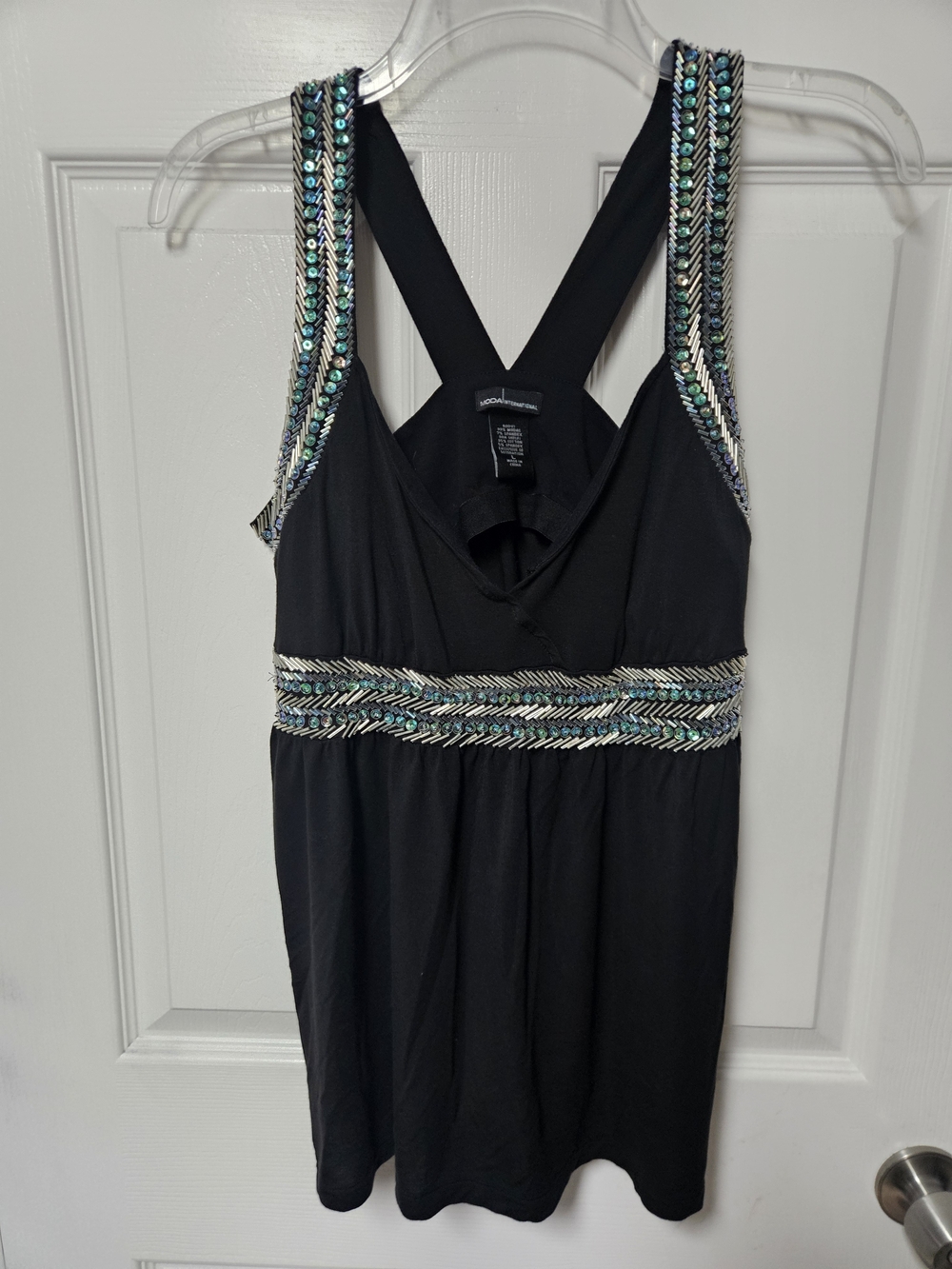 Moda International Black Crossback Tank with Colorful Beaded Trim